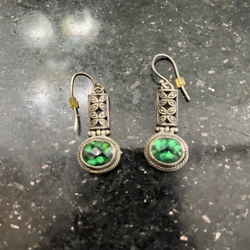 Silver and Green Pierced Earrings